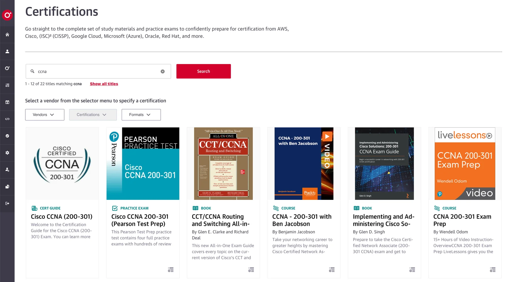 Safari Books Online (OReilly) CCNA Search under Certifications